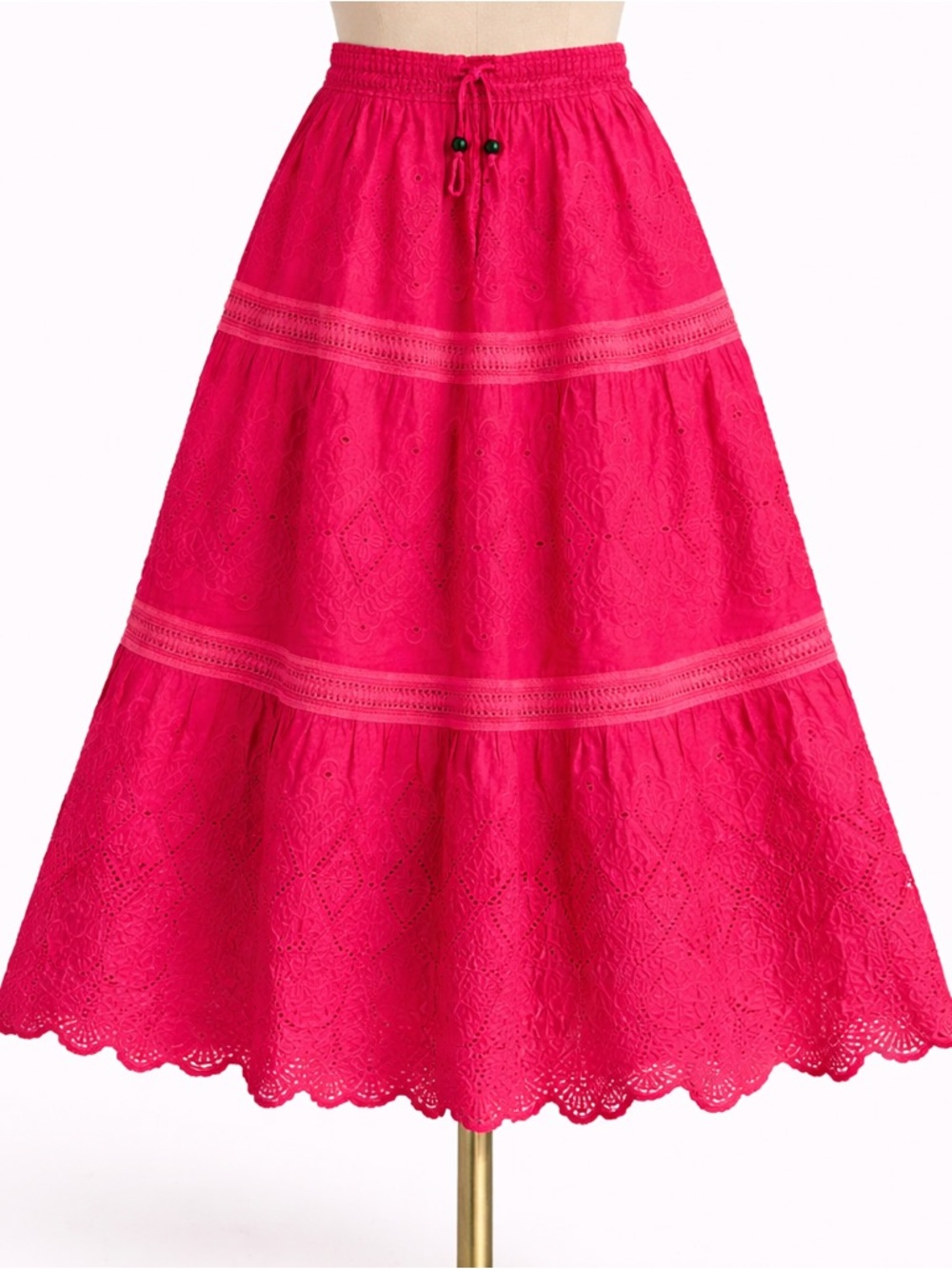 Hot Pink Eyelet Lace Maxi Skirt Coquette Boho Cottagecore S